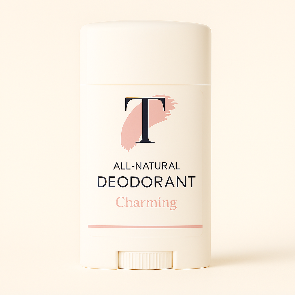 Person reaching for a deodorant stick on a bathroom counter.