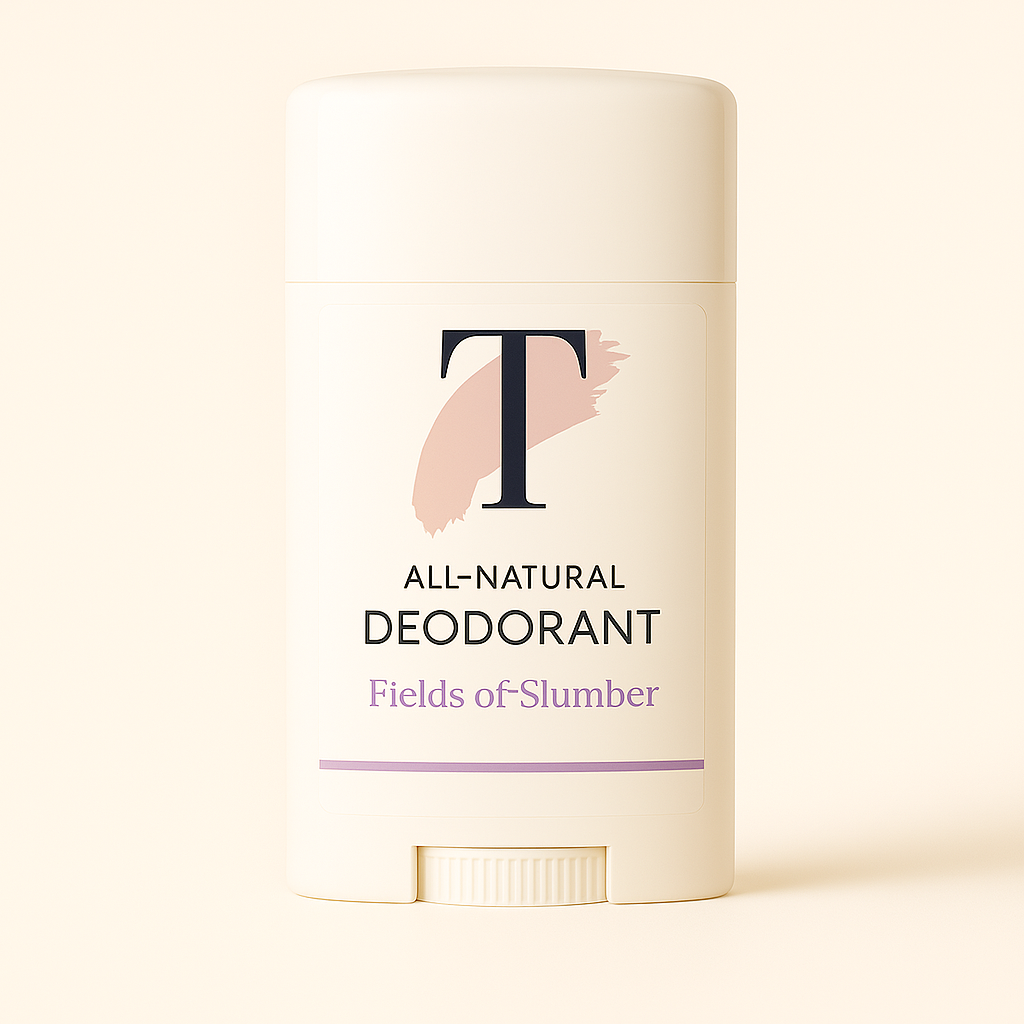 Person reaching for a deodorant stick on a bathroom counter.